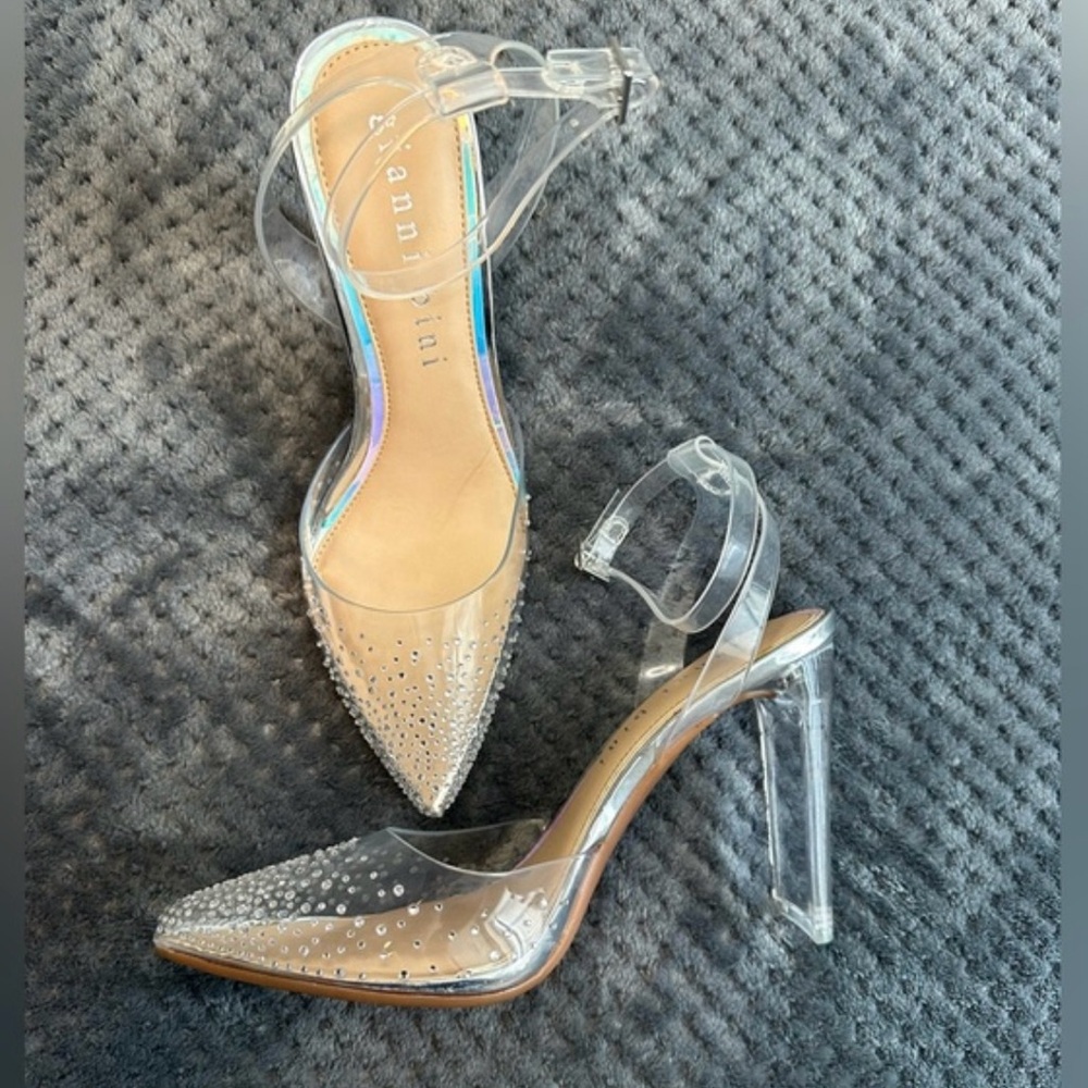 New!! Gianni Bini clear blocked heel with rhinestones on toe..